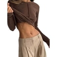 thumbnail image 2 of Seamless Women'S Long Sleeve Crop Yoga Top - High Stretch, Ideal for Gym & Yoga Brown XXL, 2 of 9