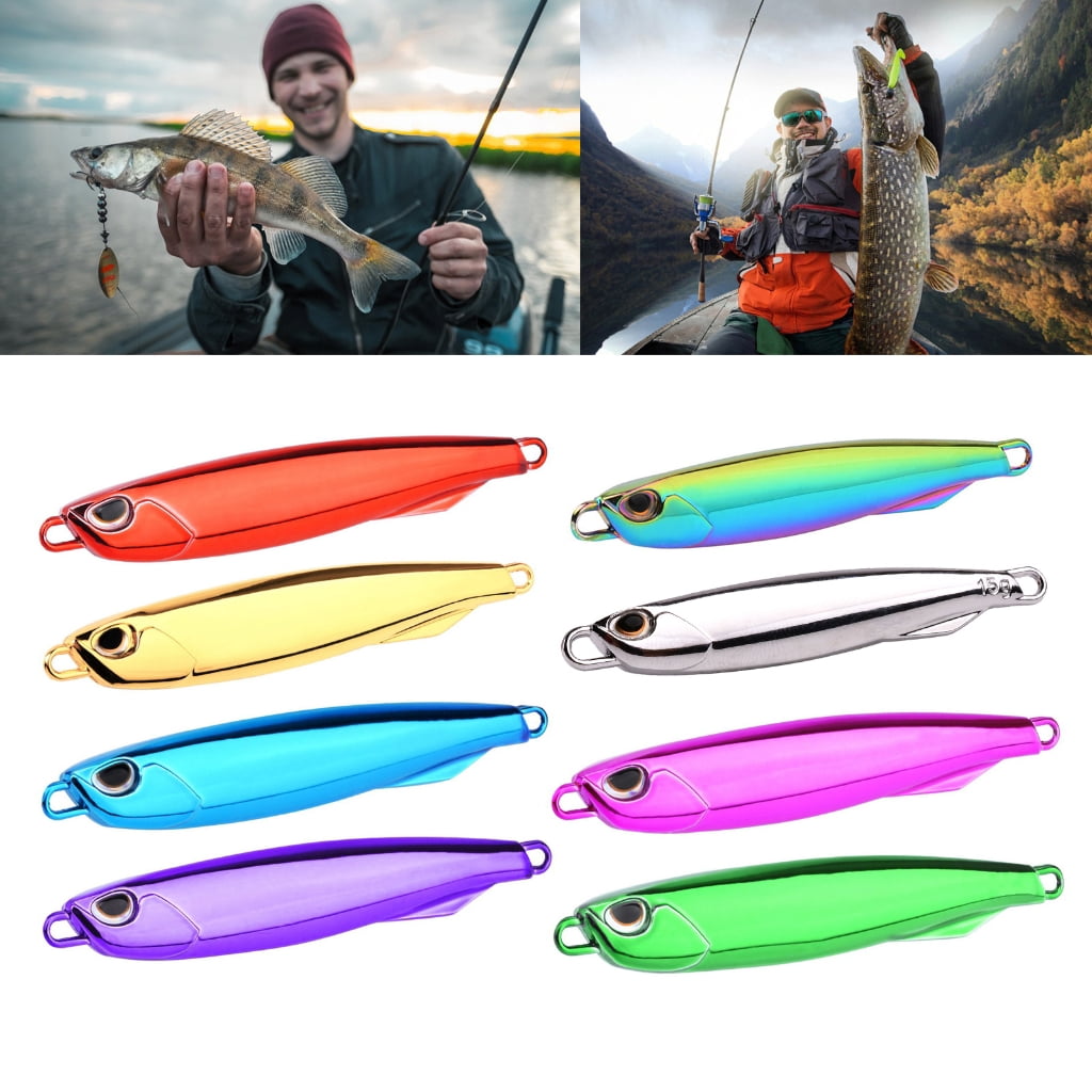 WINDLAND 8Pcs Spoon Metal Jigs Fishing Lures Artificial Baits 3D Eyes Fishing Jigs Baits Fishing Tackle for Freshwater Seawater
