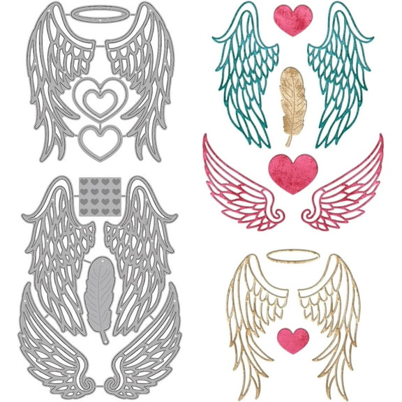 2Set 12Pcs Angel Wings Cutting Dies Metal Love Feathers Die Cuts Embossing Stencils Template for Paper Card Making Decoration DIY Scrapbooking Album Craft Decor