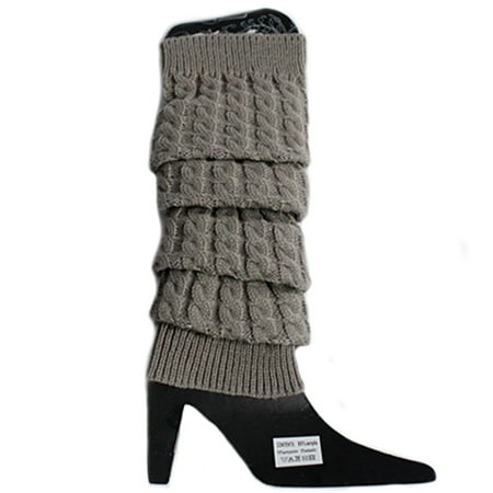 

harmtty Women Crochet Knit High Knee Leg Warmer Leggings Boots Decor Socks Light Grey