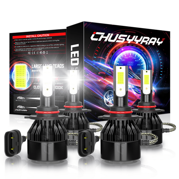 CHUSYYRAY 4x 9005 9006 LED Headlight Combo High Low Beam Bulbs Kit 6000K White Super Bright Lamp