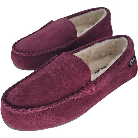 

Clarks Women s Venetian Moccasin Suede Indoor/Outdoor Faux Fur Lining Slippers (7 M US Burgundy)