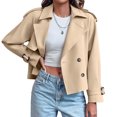 thumbnail image 3 of Double Breasted Women Solid Color Casual Crop Trench Coat Lady Office Jacket with Pocket, 3 of 6