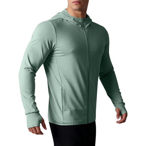 ZVNAΖH Men's Quick Dry Fishing Sun Hoodie, Full Zip Breathable Jacket with Thumb Holes for Outdoor, S-4XL