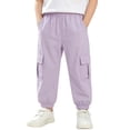 thumbnail image 5 of DJDLJWCJ Boys Cargo Pants 3-13 Multi-Pockets Lightweight School Uniform Pants Elastic Waist Baggy Pants Purple Size 12, 5 of 11