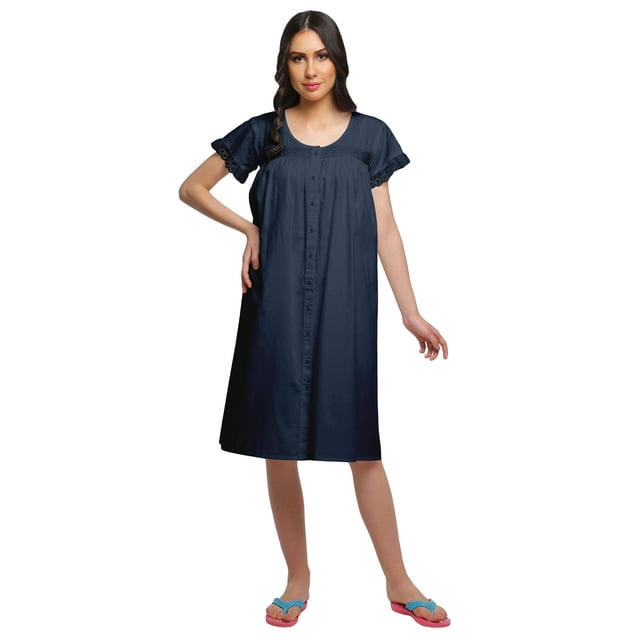 Moomaya Robe de Nuit d'Allaitement à Manches Courtes en Popeline de Coton Unie pour Femmes