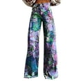 thumbnail image 2 of Women's Casual Pants 2025 New Summer Flower Wide Leg Pants Lightweight And Loose Casual Colorful Pants Imitation Jeans,Purple Women's Casual Pants M, 2 of 4