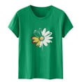 thumbnail image 4 of Women's Daisy Floral Tops Crewneck Short Sleeve Casual Summer T Shirts Flower Print Loose Fit Tees (M, Green 2), 4 of 5