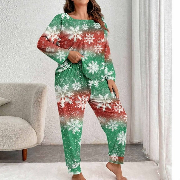 HOMBOM Womens Christmas Pajamas Sleepwear Plus Size One Sets Funny Long Sleeve Sets Lounge Sets for Women Festive