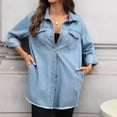 thumbnail image 5 of Jerdar Women's Oversized Denim Shirt Jacket Long Sleeve Button Down Jean Shacket with Frayed Hem for Fall Casual Daily Wear L, 5 of 8