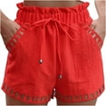 thumbnail image 1 of Chbgutlmr Summer Shorts for Women Elastic Waisted Casual Loose Drawstring Ruched Hollow out Shorts Pockets, 1 of 6