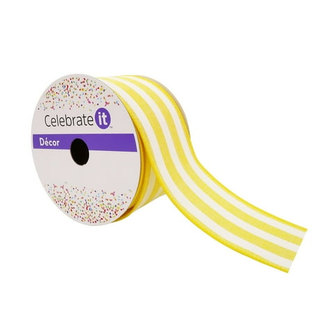UPC: 0191518419375 | 2.5 Faux Linen Wired Thick Striped Ribbon by Celebrate It™ Décor