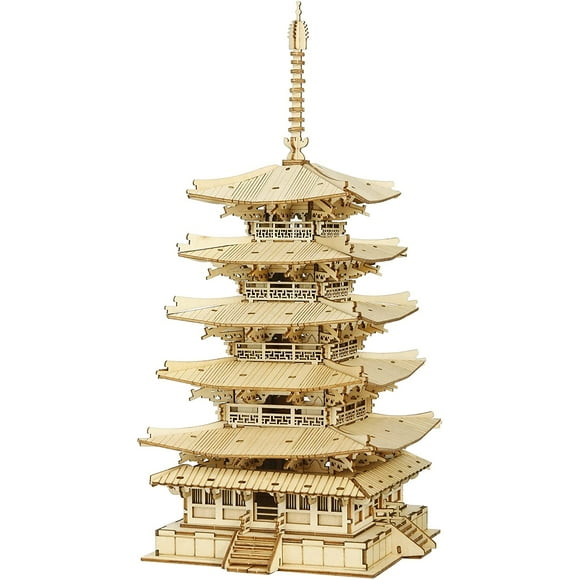 ROBOTIME 3D Puzzles Wooden Model Kits DIY Five-Storied Pagoda Mechancial Building Construction Creative Jigsaw Craft Kits Best Gift for Teens