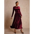 thumbnail image 4 of Elegant Burgundy Long Sleeve Velvet Cowl Neck Maxi Dress For Women, 4 of 7