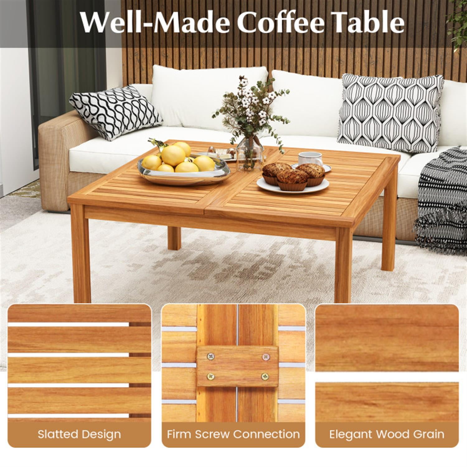 Demi Bonn Patio Outdoor Dining Table, 35" Acacia Wood Dining Square Bistro Table with 1.96" Umbrella Hole, Beige