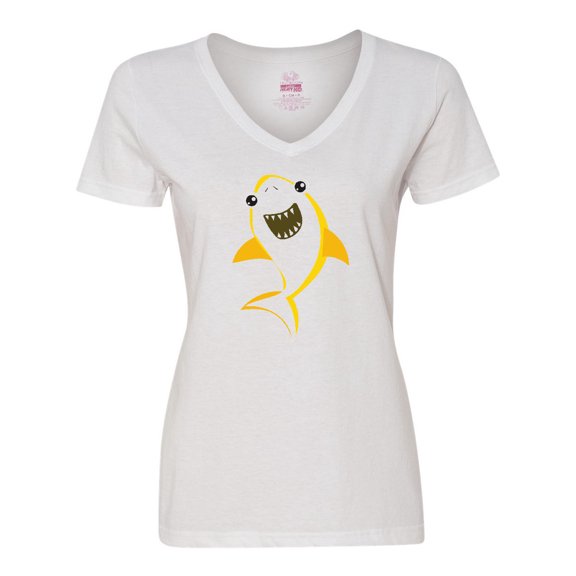 Inktastic Cute Shark, Little Shark, Yellow Shark, Sea Animal Women's V-Neck T-Shirt