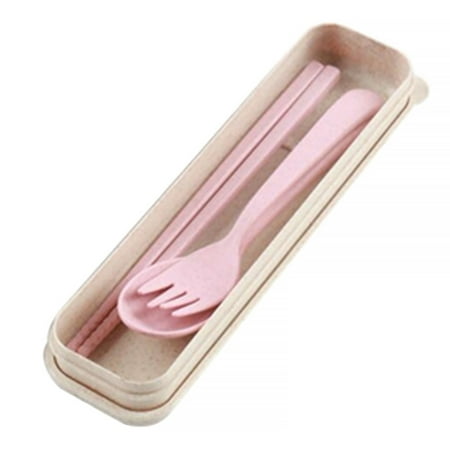 

Manwang Biodegradable Cutlery 3pcs Portable Eco-friendly Cutlery Set with Box Plastic Chopsticks Spoon Fork for Students Office Workers