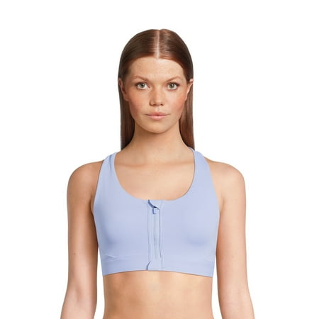 Women's Zip Front Bra with Removable Cups - Blue Birch, Large