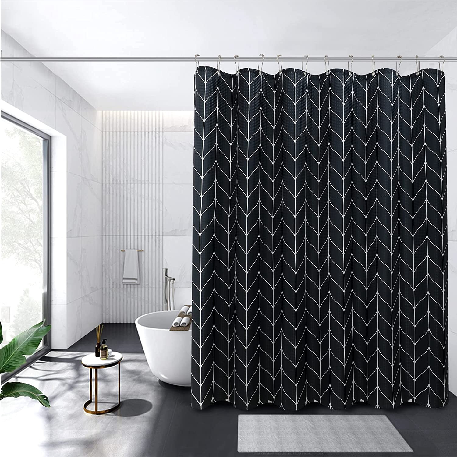 KSEERBABALL Black and White Herringbone Shower Curtain, 72"x72" Machine Washable
