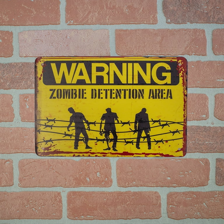Yellow Metal Warning Zombies Halloween Door Sign Yellow Metal Warning Zombies Halloween Door Sign