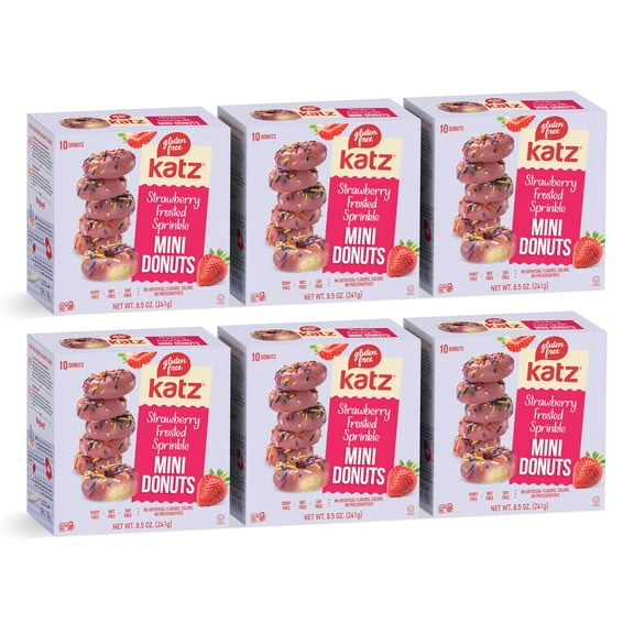 Katz Gluten Free Strawberry Frosted Sprinkle Mini Donuts |Gluten Free, Dairy Free, Nut Free, Soy Free, Kosher| (6 Pack, 8.5 Ounce Each)