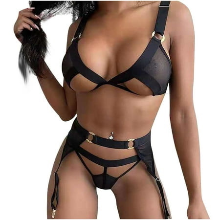 

Zuwimk Lingerie For Women Women Lingerie Teddy Bodysuit with Garter Belt Lace Full Slips No Stockings Black M