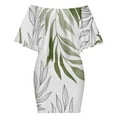 thumbnail image 6 of Sage Green Botanical Women's Off The Shoulder Ruffles Summer Wedding Guest Loose Casual Party Beach Dress, 6 of 9