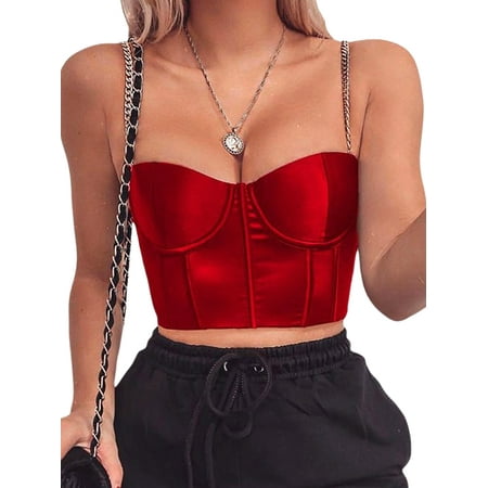 

Kayotuas Women s Summer Zip Back Spaghetti Straps Bustier Corset Crop Top