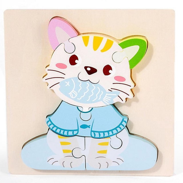 Kitten Tablero de rompecabezas de madera, juego de clasificación de colores, juguete educativo, regalo de cumpleaños para niños y niñas