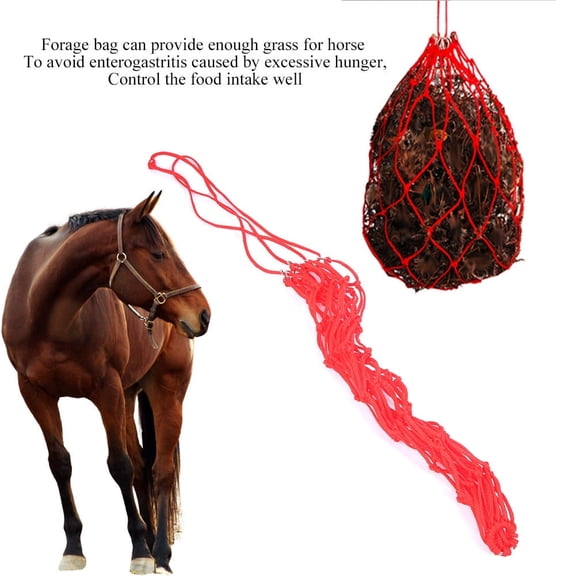 Yajisi 20‑Strand Nylon Forage Net Bag – Durable Slow‑Feed Rope, Silver‑Welded Iron Ring, Red