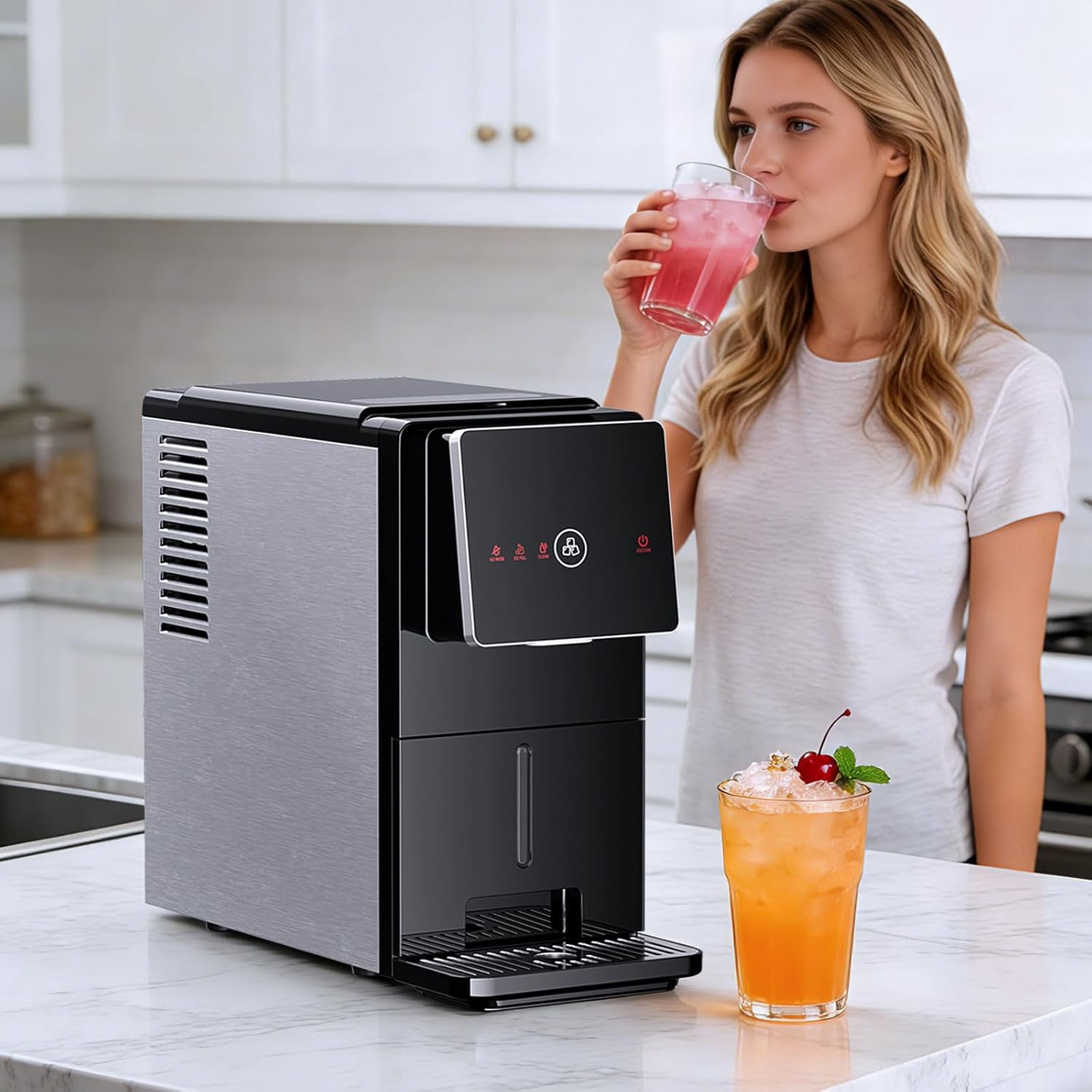 WAA Countertop Nugget Ice Maker 33 lb/24H Self-Cleaning, Touch Screen,Auto Ice Drop (1.8L Tank & 1.5 lb Storage)