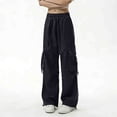 thumbnail image 4 of Danhjin Cargo Pants for Women Loose Stretchy Wide Leg Elastic Drawstring Casual Pants Streetwear Travel Hiking Pants, 4 of 6