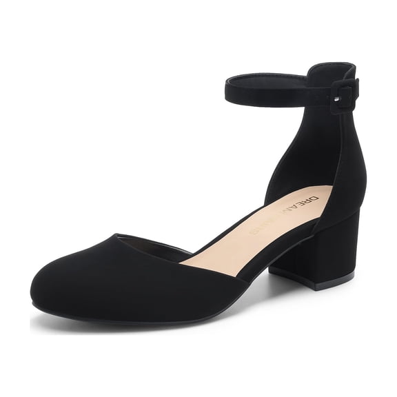 DREAM PAIRS Women's Round Toe Block Heel Pumps Dress Shoes Adjustable Ankle Strap D'Orsay Low Heels for Work Wedding Party Wide Width