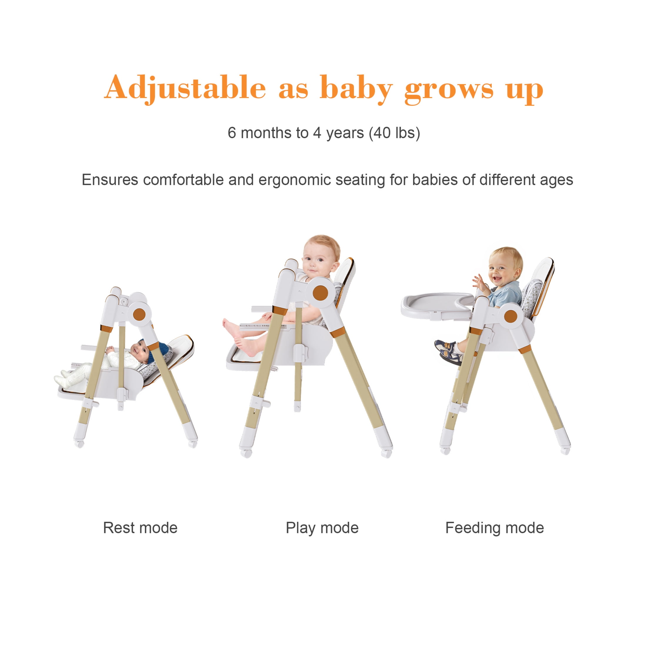 Noble House Convertible Baby High Chair with Rocker, Adjustable Tray and 5-Point Harness, White