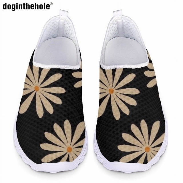Doginthehole - Zapatos planos informales con diseño de moda para mujer, diseño artístico de girasol, estampado 3D, zapatos de enfermería, zapatos de malla transpirable
