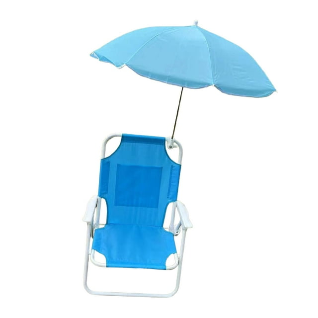 koolsoo Chaise d'Extérieur pour Enfants Chaise de Plage avec Parasol Chaise Pliante d'Extérieur Bleu