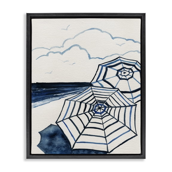 Stupell Industries Contemporary Umbrellas on Minimal Beach Black Floating Frame Canvas Art, 17 x 21, by Carol Robinson