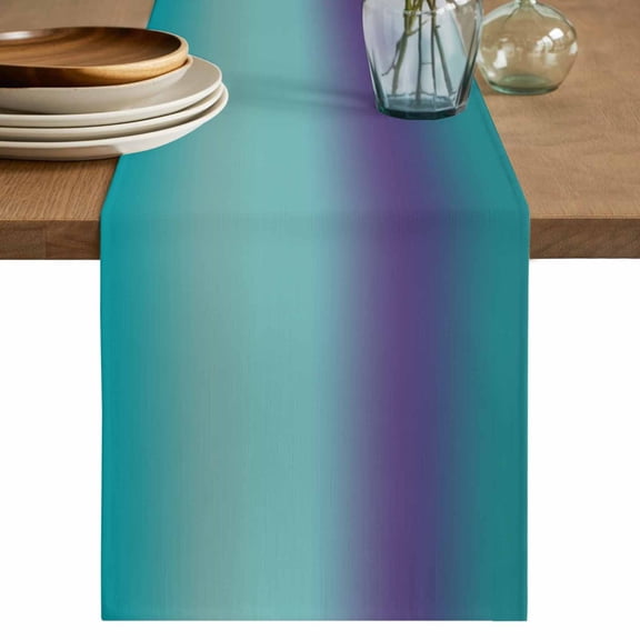 Teal Purple Ombre Table Runner 70 Inches, Modern Gradient Abstract Art Bed Runner Dresser Scarves Tabletop for Indoor Outdoor Parties/Ceremony/Banquet, 13" x 70"