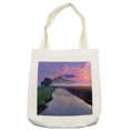 thumbnail image 1 of Landscape Tote Bag, Still Lake View with Misty Purple Sunny Sky and Big Mountain on the Background, Cloth Linen Reusable Bag for Shopping Books Beach and More, 16.5" X 14", Cream, by Ambesonne, 1 of 2