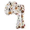 thumbnail image 5 of Girls 2 Piece Outfit Lightweight Sweatshirt Halloween Bat Spider Skull Ghost Print Relaxed Fit Pullover Top Flare Bell Bottom Sweatpants Set For Girls 5‑14 Fall Holiday Clothing, 5 of 7