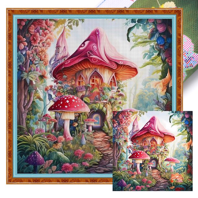 Hilo Algodón Ecológico Bordado Punto Cruz Con Castillo Setas 14CT 40x40cm