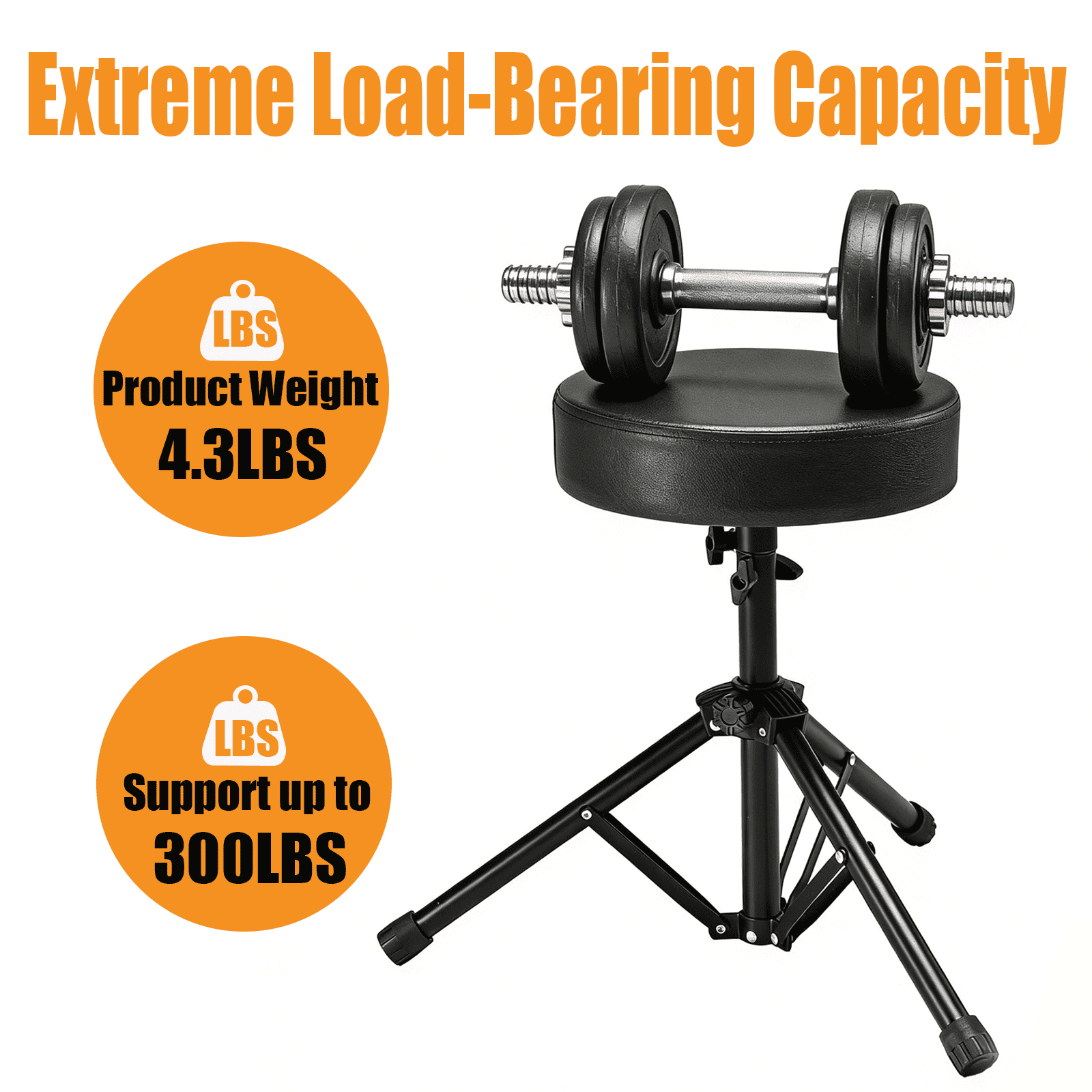 Olakula Drum Stool,Height-Adjustable,Padded, with Non-Slip Feet.(Black）
