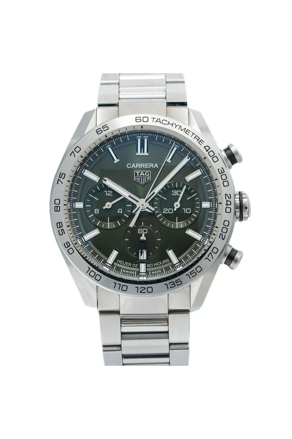 Pre-Owned Tag Heuer Carrera CBN2A10.BA0643 Mens 44mm Stainless Steel Green Dial Automatic Chronograph Watch