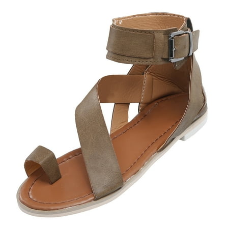 

HSMQHJWE Sandals For Women Open Toe Zip Up Gladiator Low Heel Ankle Strap Sandal Flat Brown Sandals Women