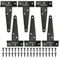 thumbnail image 1 of 6 Pcs Black T-hinges Barn Door Hinge 4 Inch Exterior T-hinges With 36 Screws Iron Door Hinges Heavy, 1 of 5
