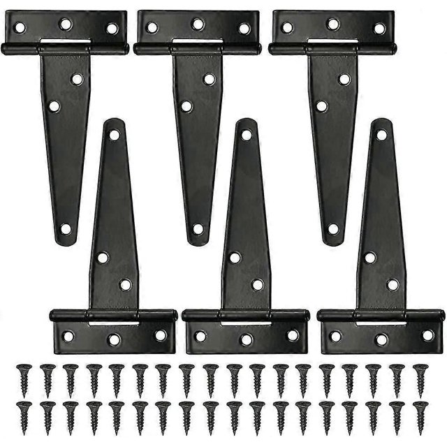 6 Pcs Black T-hinges Barn Door Hinge 4 Inch Exterior T-hinges With 36 Screws Iron Door Hinges Heavy