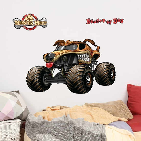 Monster Jam Monster Mutt Truck Wall Decal - Large 21" Wide Monster Truck Wall Vinyl Stickers Bedroom Decorations - Peel and Stick Room Decor