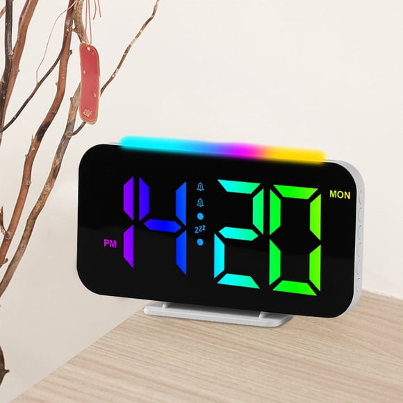 Horloge Murale Numérique RVB Température Date Semaine Gradation Automatique Répétition Horloge de Table RVB Veilleuse Alarmes 12/24 H Horloge LED