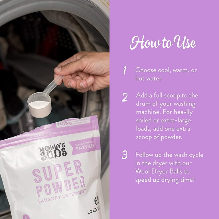 Molly's Suds Original Laundry Detergent Powder | Natural Laundry Detergent  Powder for Sensitive Skin | Earth-Derived Ingredients, Stain Fighting | 120