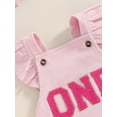 thumbnail image 6 of CIYCuIT 6M 12M 18M Baby Girls One Birthday Romper Ruffle Sleeveless Letter Embroidery Jumpsuit Infant Cute Backless Summer Bodysuit with Headband, 6 of 9